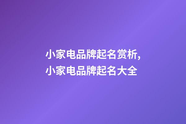 小家电品牌起名赏析,小家电品牌起名大全-第1张-商标起名-玄机派