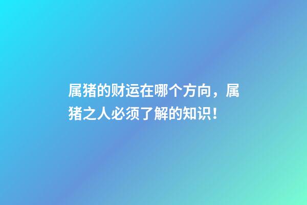 属猪的财运在哪个方向，属猪之人必须了解的知识！