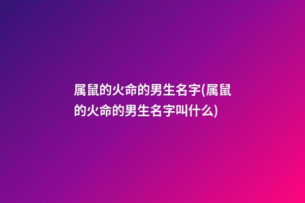 属鼠的火命的男生名字(属鼠的火命的男生名字叫什么)