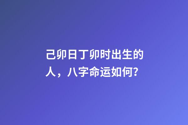 己卯日丁卯时出生的人，八字命运如何？