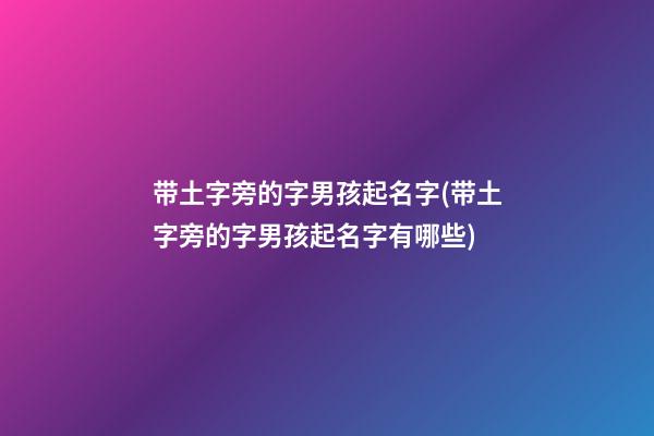 带土字旁的字男孩起名字(带土字旁的字男孩起名字有哪些)