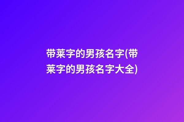 带莱字的男孩名字(带莱字的男孩名字大全)