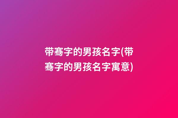 带骞字的男孩名字(带骞字的男孩名字寓意)