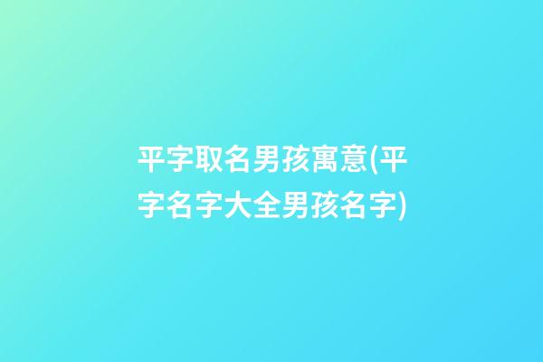 平字取名男孩寓意(平字名字大全男孩名字)