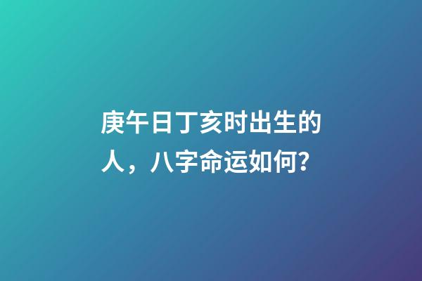 庚午日丁亥时出生的人，八字命运如何？