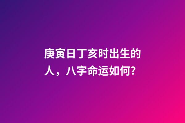 庚寅日丁亥时出生的人，八字命运如何？