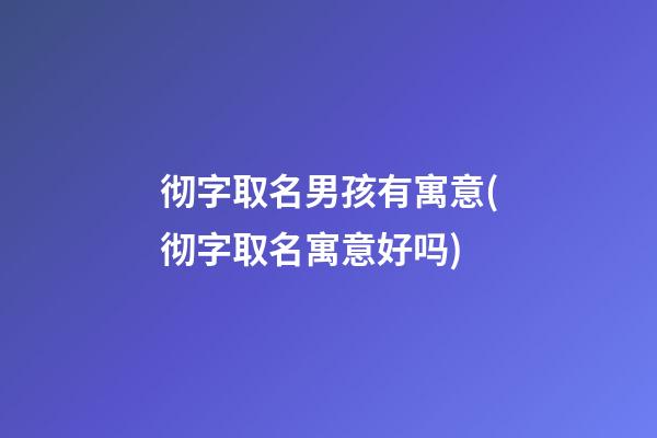 彻字取名男孩有寓意(彻字取名寓意好吗)