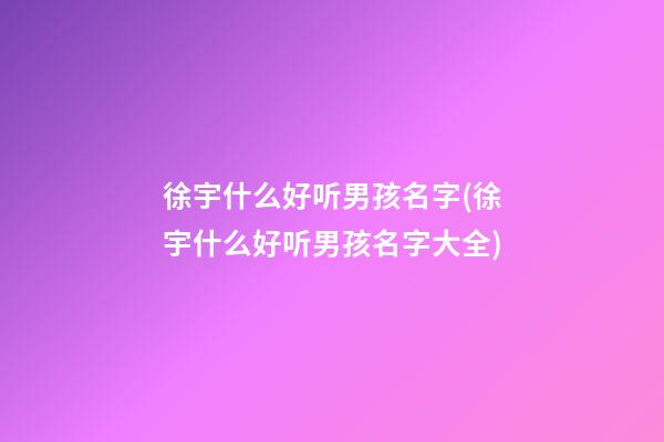 徐宇什么好听男孩名字(徐宇什么好听男孩名字大全)