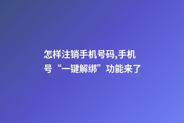 怎样注销手机号码,手机号“一键解绑”功能来了-第1张-观点-玄机派