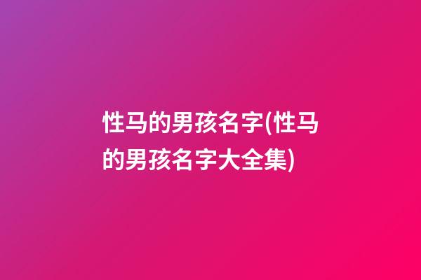 性马的男孩名字(性马的男孩名字大全集)