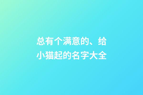 总有个满意的、给小猫起的名字大全
