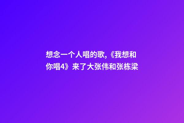 想念一个人唱的歌,《我想和你唱4》来了大张伟和张栋梁-第1张-观点-玄机派