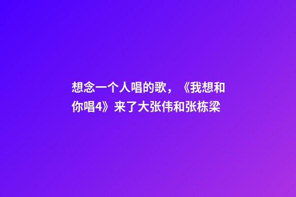 想念一个人唱的歌，《我想和你唱4》来了大张伟和张栋梁-第1张-观点-玄机派