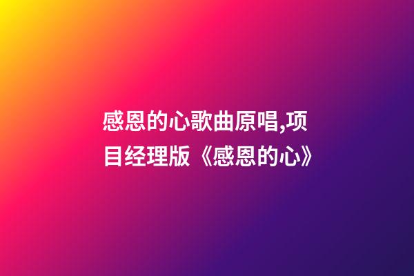 感恩的心歌曲原唱,项目经理版《感恩的心》-第1张-观点-玄机派