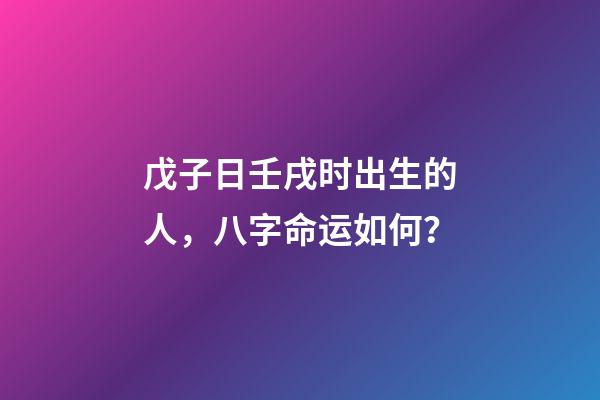 戊子日壬戌时出生的人，八字命运如何？