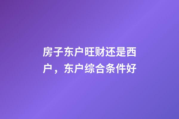 房子东户旺财还是西户，东户综合条件好