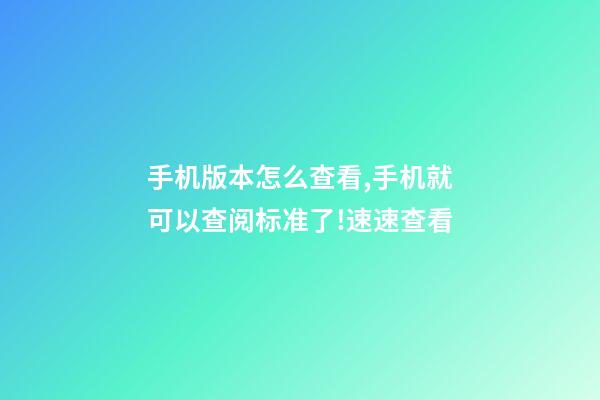 手机版本怎么查看,手机就可以查阅标准了!速速查看-第1张-观点-玄机派