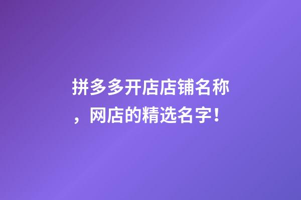 拼多多开店店铺名称，网店的精选名字！-第1张-店铺起名-玄机派