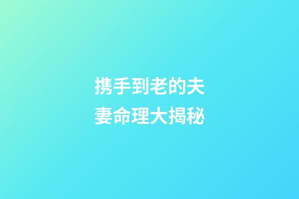 携手到老的夫妻命理大揭秘