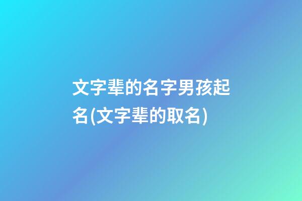 文字辈的名字男孩起名(文字辈的取名)