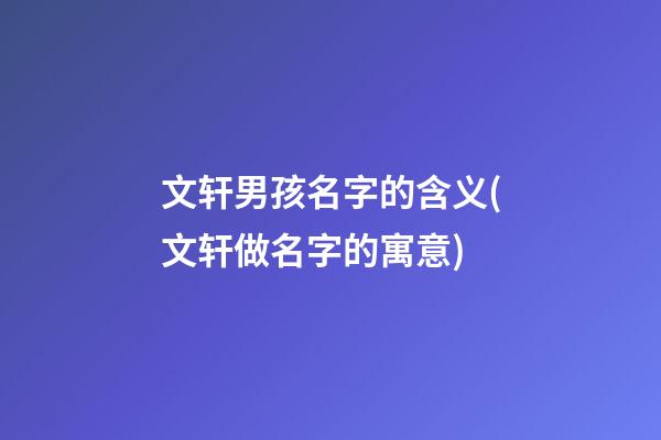 文轩男孩名字的含义(文轩做名字的寓意)
