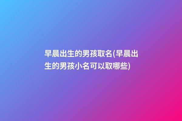 早晨出生的男孩取名(早晨出生的男孩小名可以取哪些)