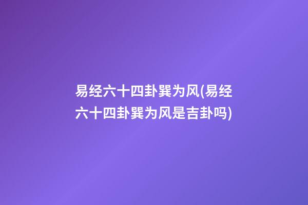 易经六十四卦巽为风(易经六十四卦巽为风是吉卦吗)