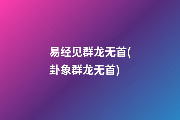 易经见群龙无首(卦象群龙无首)