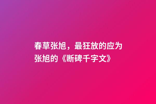 春草张旭，最狂放的应为张旭的《断碑千字文》-第1张-观点-玄机派