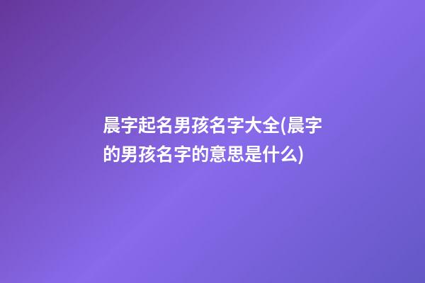 晨字起名男孩名字大全(晨字的男孩名字的意思是什么)