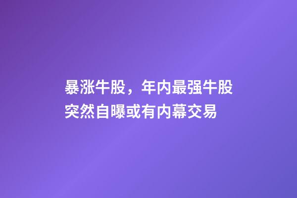 暴涨牛股，年内最强牛股突然自曝或有内幕交易-第1张-观点-玄机派