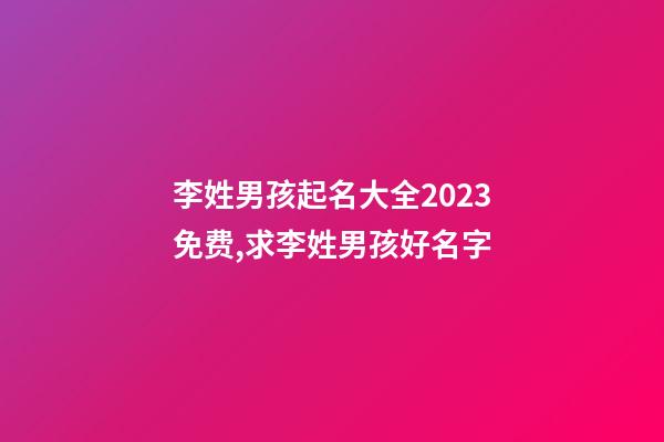 李姓男孩起名大全2023免费,求李姓男孩好名字