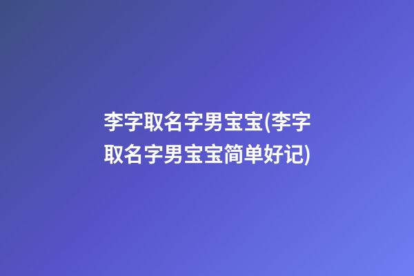 李字取名字男宝宝(李字取名字男宝宝简单好记)