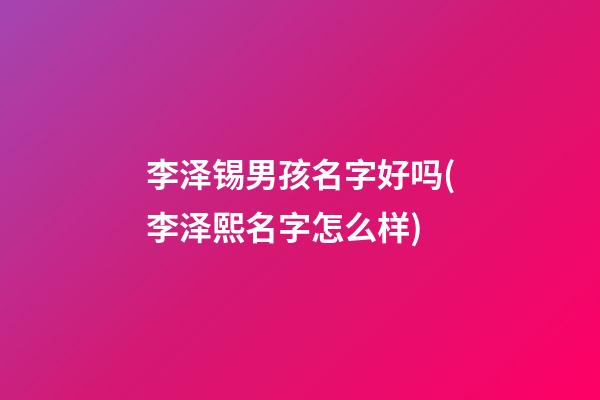 李泽锡男孩名字好吗(李泽熙名字怎么样)