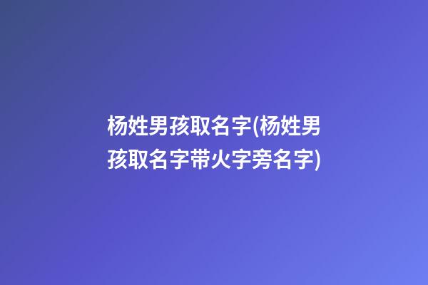 杨姓男孩取名字(杨姓男孩取名字带火字旁名字)