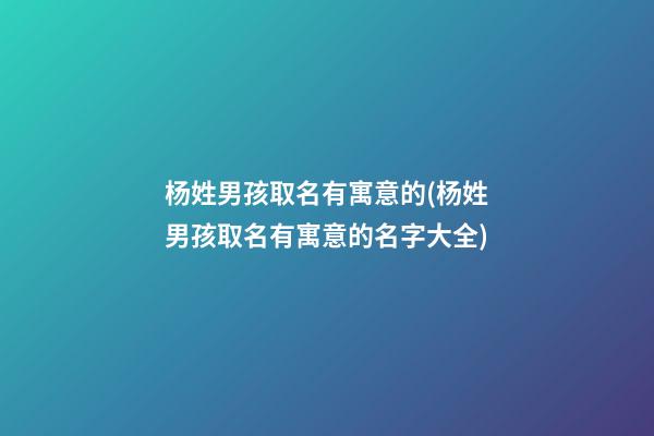 杨姓男孩取名有寓意的(杨姓男孩取名有寓意的名字大全)