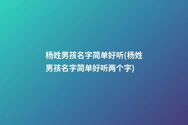 杨姓男孩名字简单好听(杨姓男孩名字简单好听两个字)