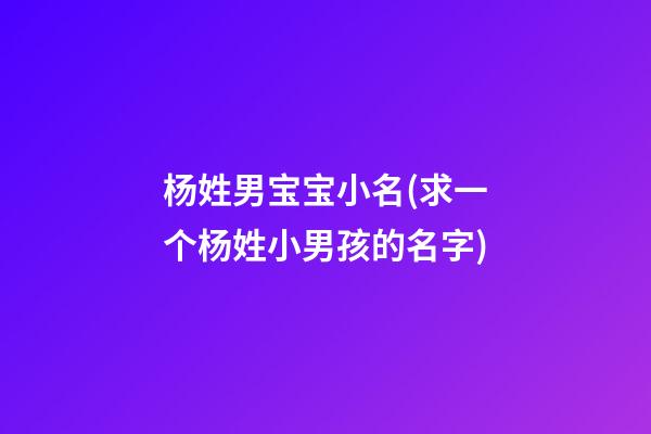 杨姓男宝宝小名(求一个杨姓小男孩的名字)