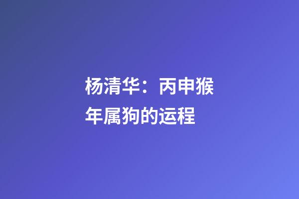 杨清华：丙申猴年属狗的运程