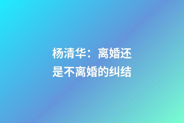 杨清华：离婚还是不离婚的纠结