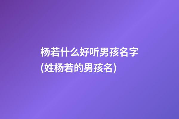 杨若什么好听男孩名字(姓杨若的男孩名)