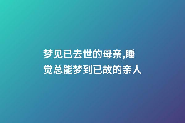 梦见已去世的母亲,睡觉总能梦到已故的亲人-第1张-观点-玄机派