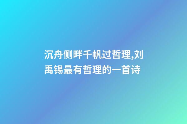沉舟侧畔千帆过哲理,刘禹锡最有哲理的一首诗-第1张-观点-玄机派