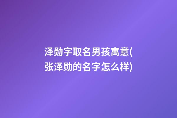 泽勋字取名男孩寓意(张泽勋的名字怎么样)