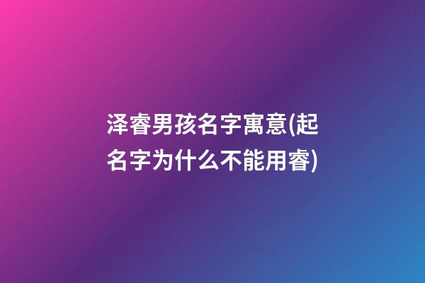 泽睿男孩名字寓意(起名字为什么不能用睿)