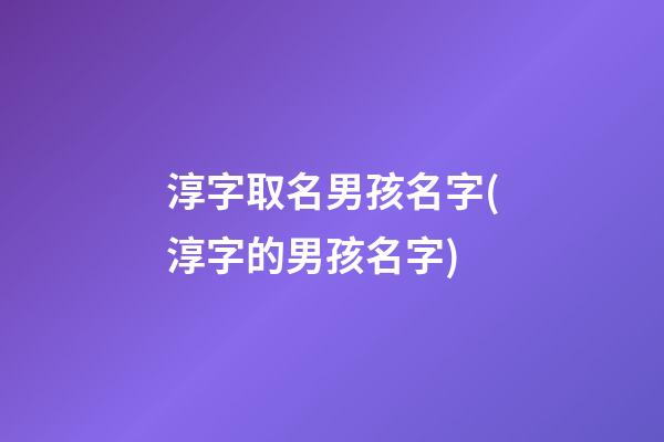 淳字取名男孩名字(淳字的男孩名字)