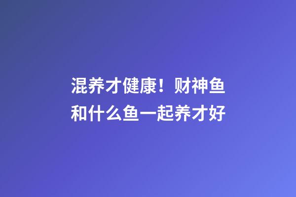 混养才健康！财神鱼和什么鱼一起养才好