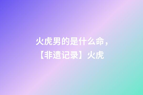 火虎男的是什么命，【非遗记录】火虎-第1张-观点-玄机派