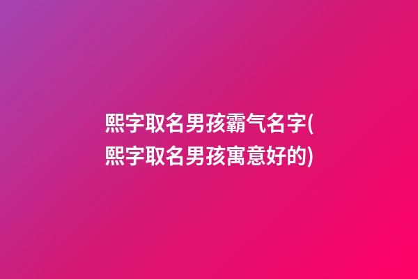 熙字取名男孩霸气名字(熙字取名男孩寓意好的)