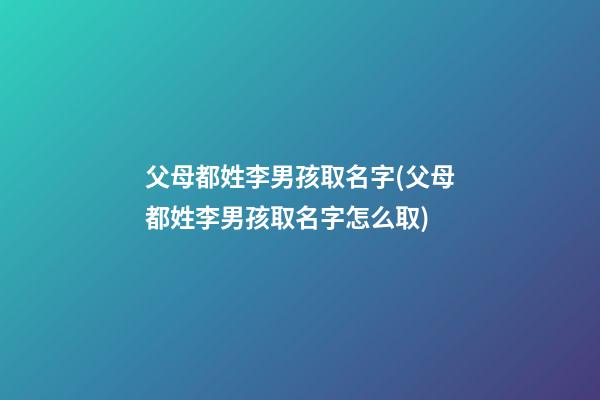 父母都姓李男孩取名字(父母都姓李男孩取名字怎么取)